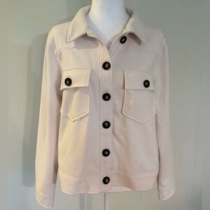 MELLODAY Cream Utility Jacket with Black Buttons, Front Chest Pockets, Size M